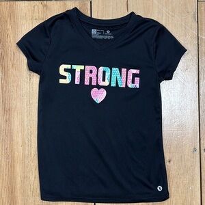 Xersion Youth M 10/12 BLACK Athletic Workout T Shirt Quick-Dri ,STRONG Graphic